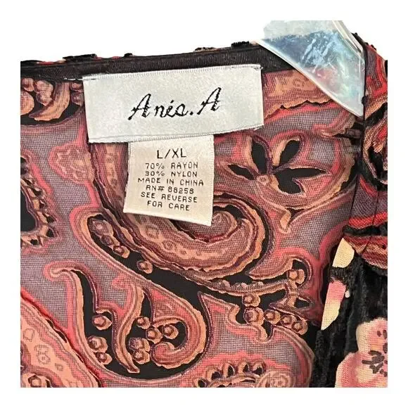 Anis A Open Kimono Burnout Velvet Topper Art to Wear Animal Print Floral L/XL - Picture 11 of 12